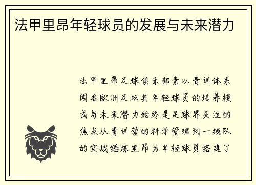 法甲里昂年轻球员的发展与未来潜力